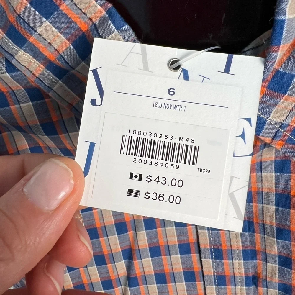 Janie and Jack blue, tan and orange boys plaid button down size 6 brand new